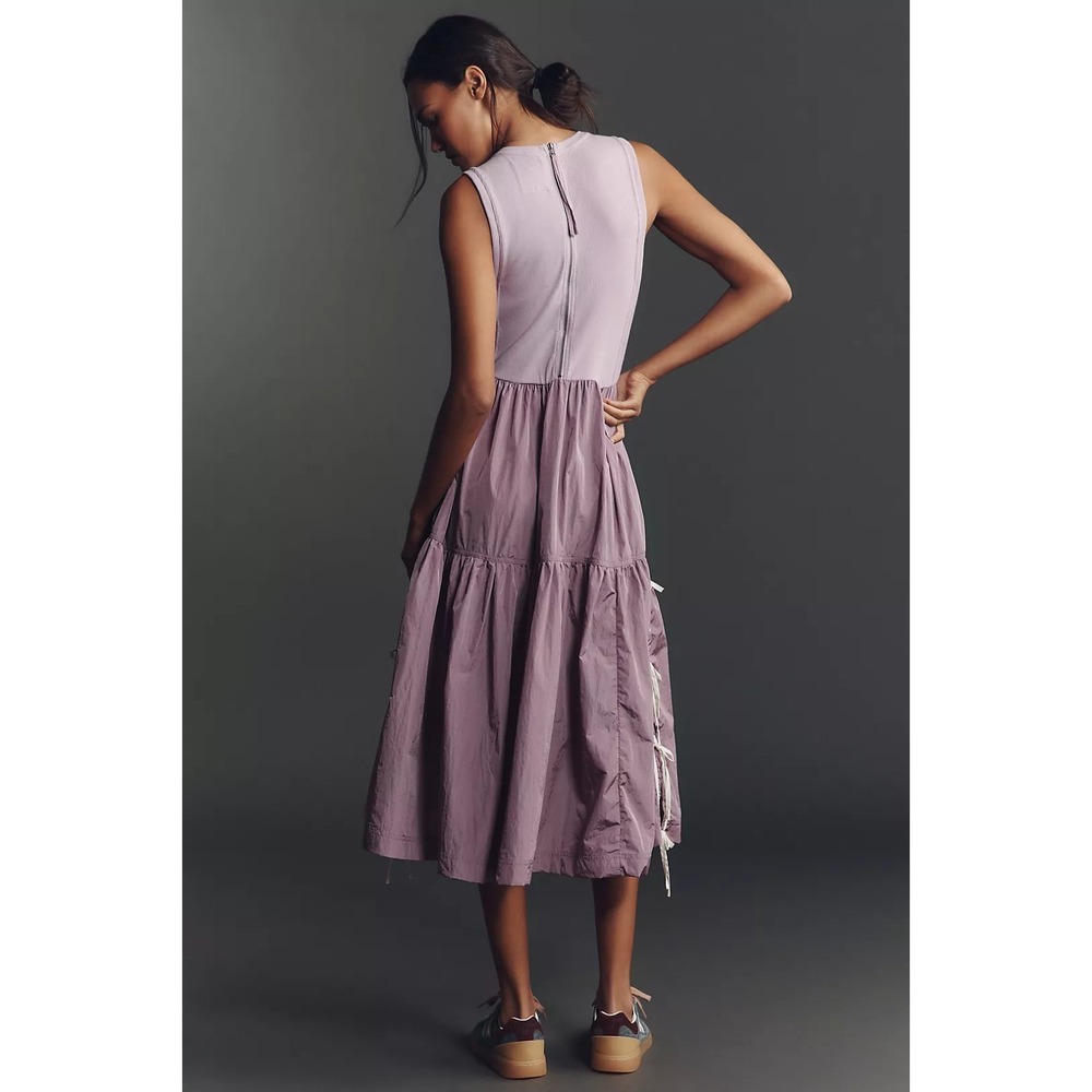 ANTHROPOLOGIE Daily Practice The Bowline Tiered Midi Dress Purple Size XXS NEW - Picture 3 of 13